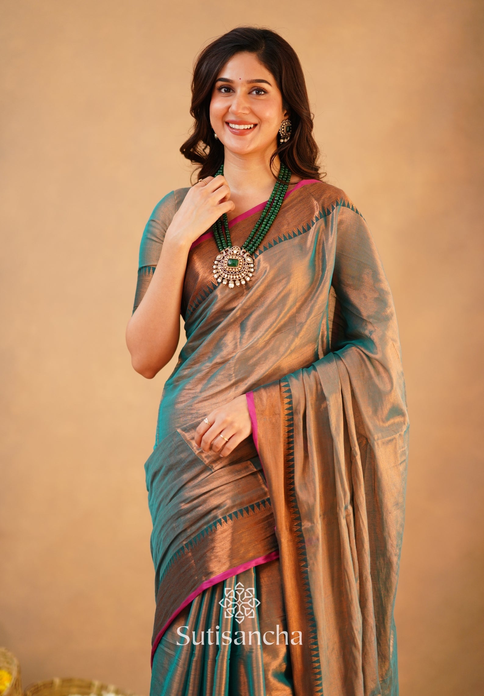Rama Onam Green Handloom Cotton Tissue Saree Onam