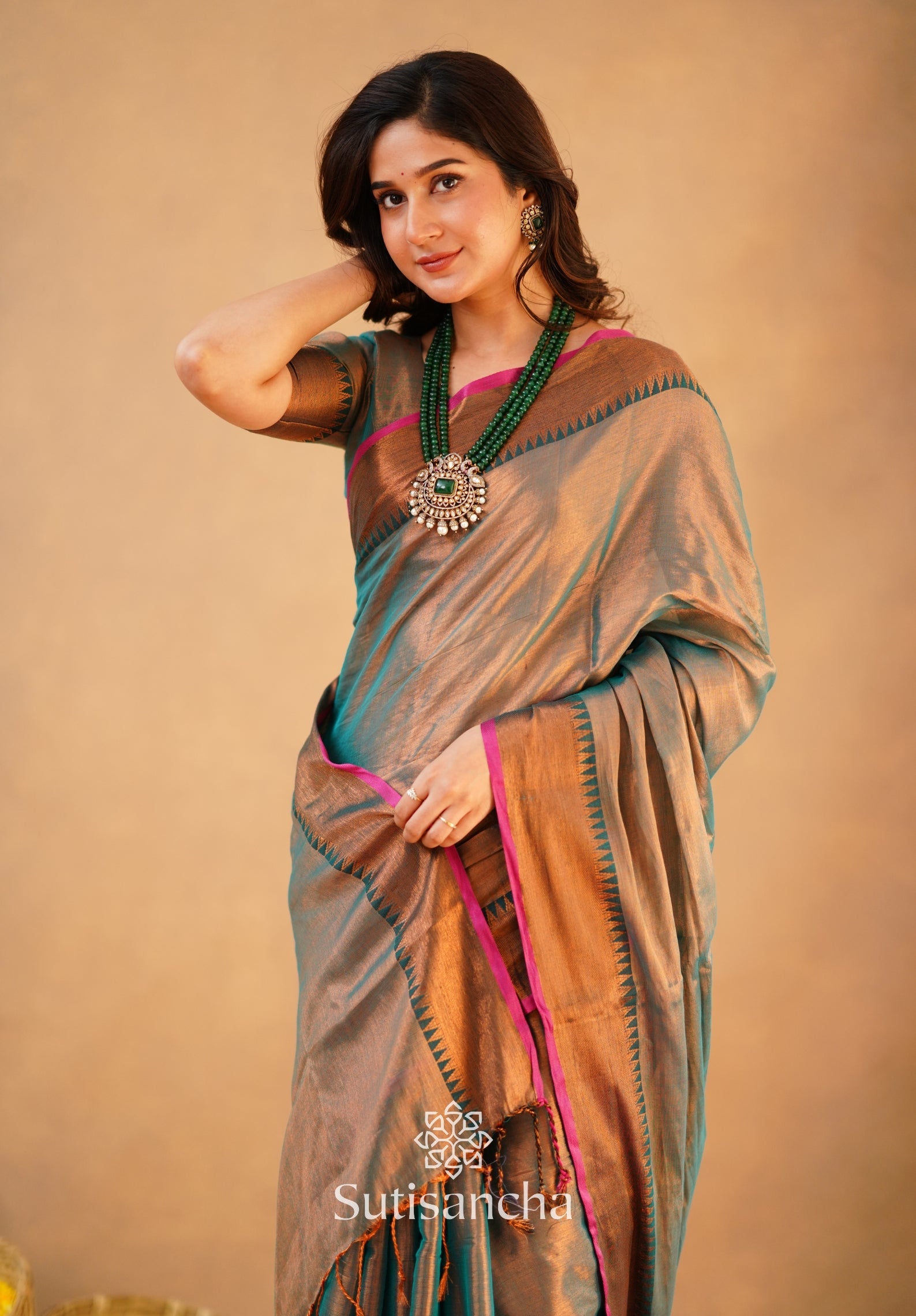 Rama Onam Green Handloom Cotton Tissue Saree Onam