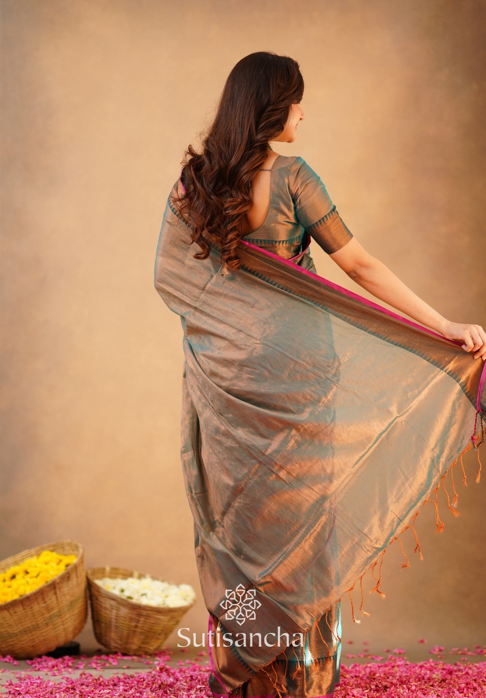 Rama Onam Green Handloom Cotton Tissue Saree Onam