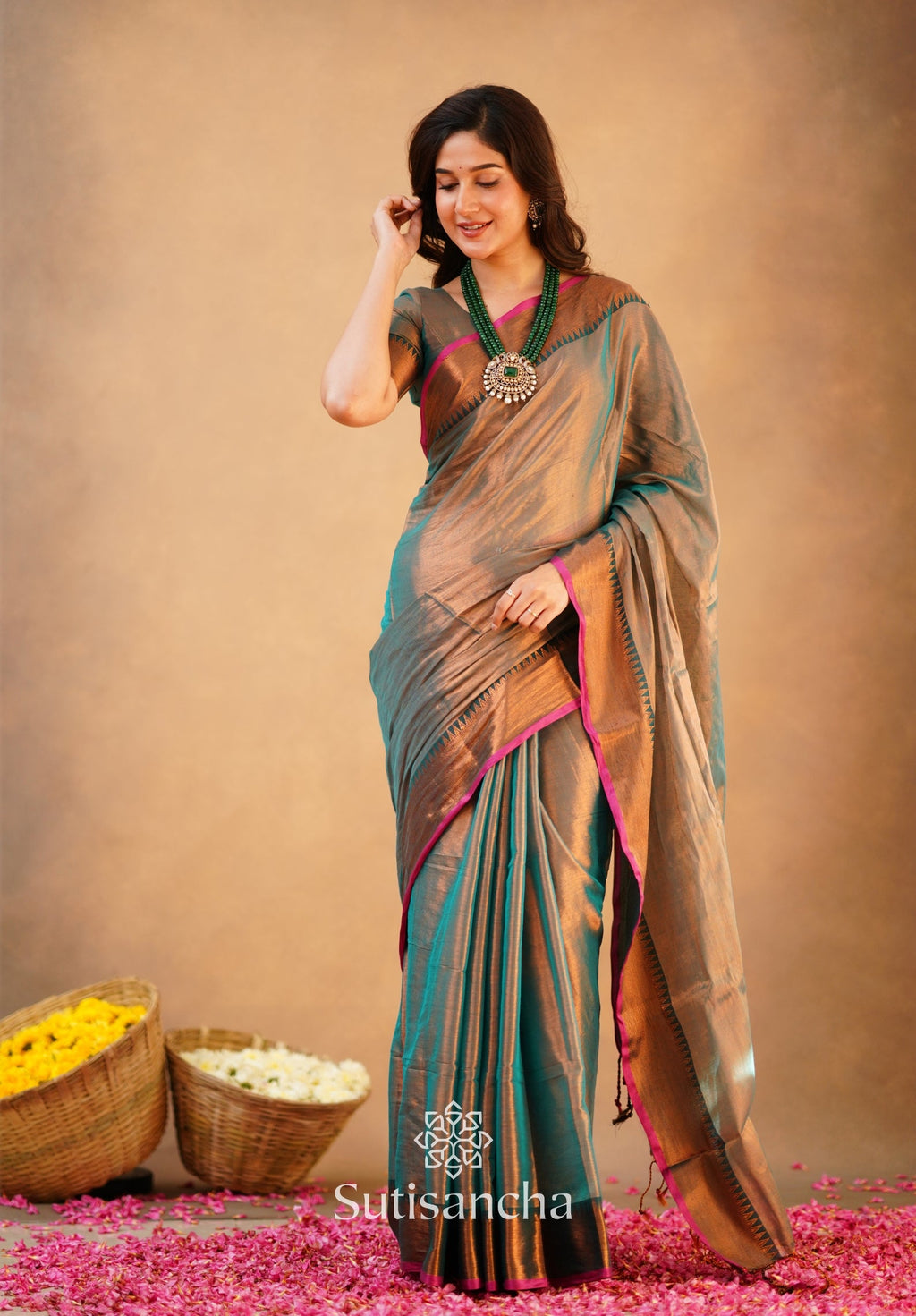 Rama Onam Green Handloom Cotton Tissue Saree Onam