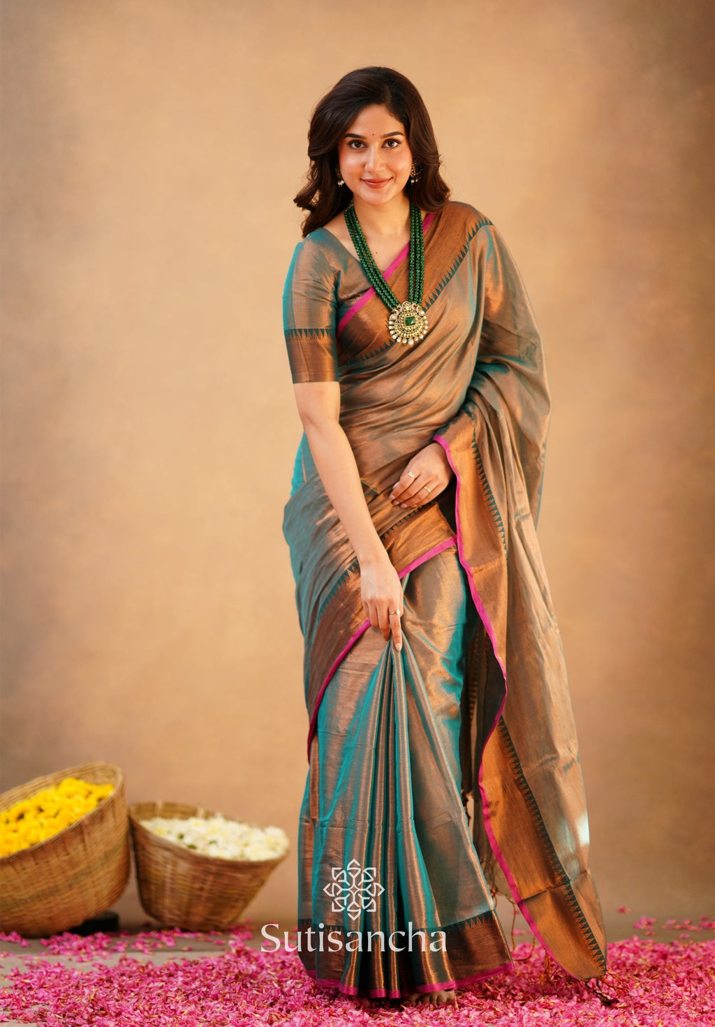 Rama Onam Green Handloom Cotton Tissue Saree Onam