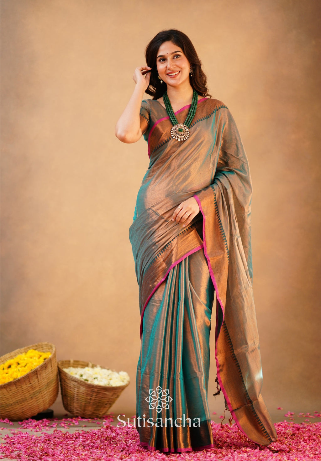 Rama Onam Green Handloom Cotton Tissue Saree Onam
