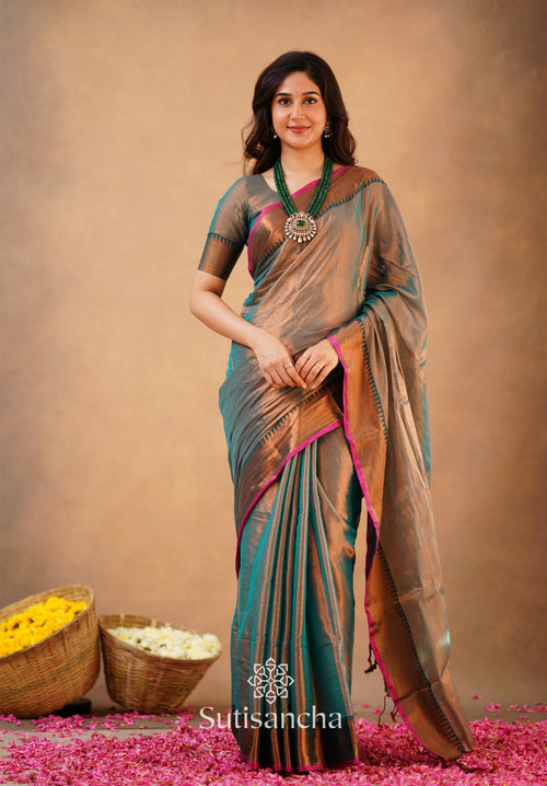 Rama Onam Green Handloom Cotton Tissue Saree Onam