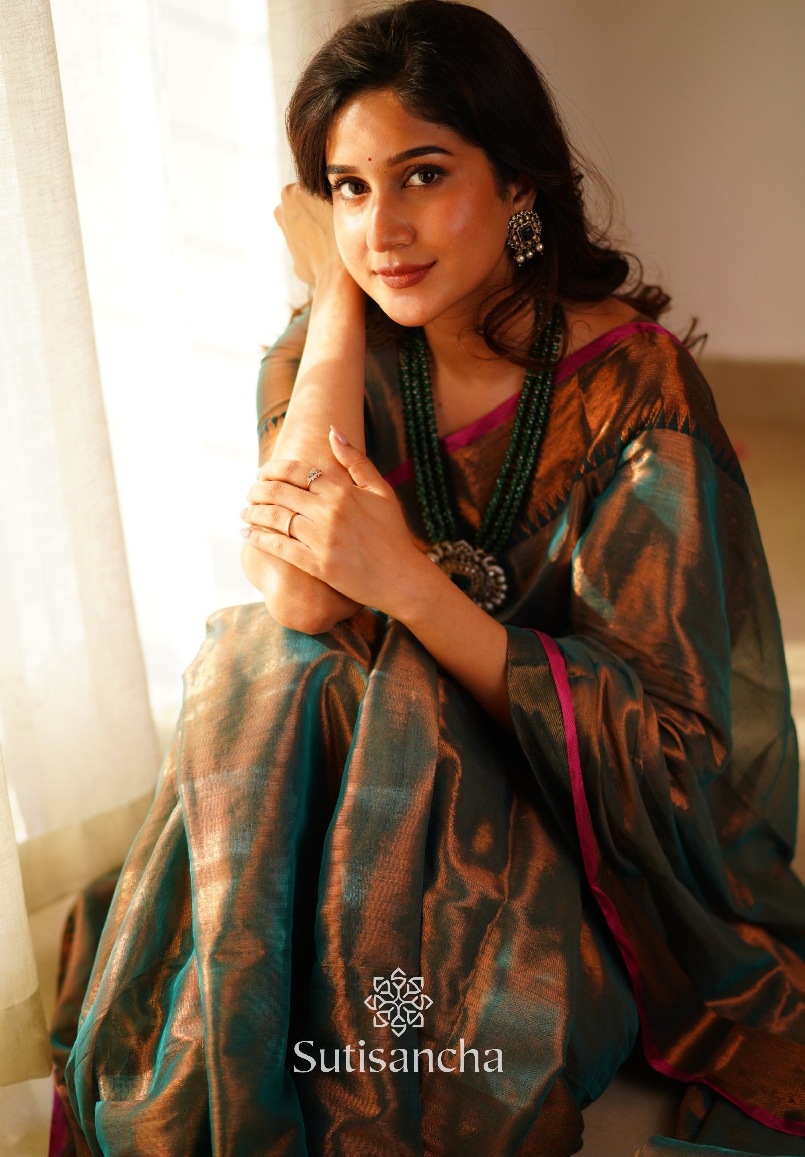 Rama Onam Green Handloom Cotton Tissue Saree Onam
