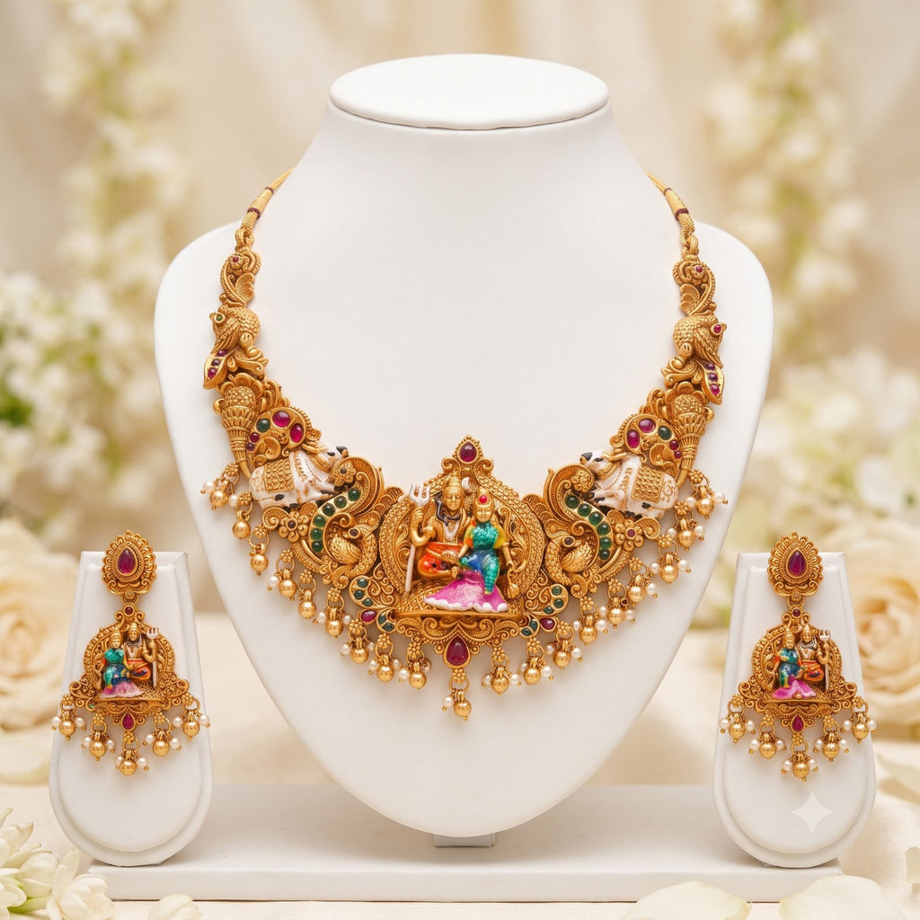 Shiv Parvati Divine Temple Necklace Set