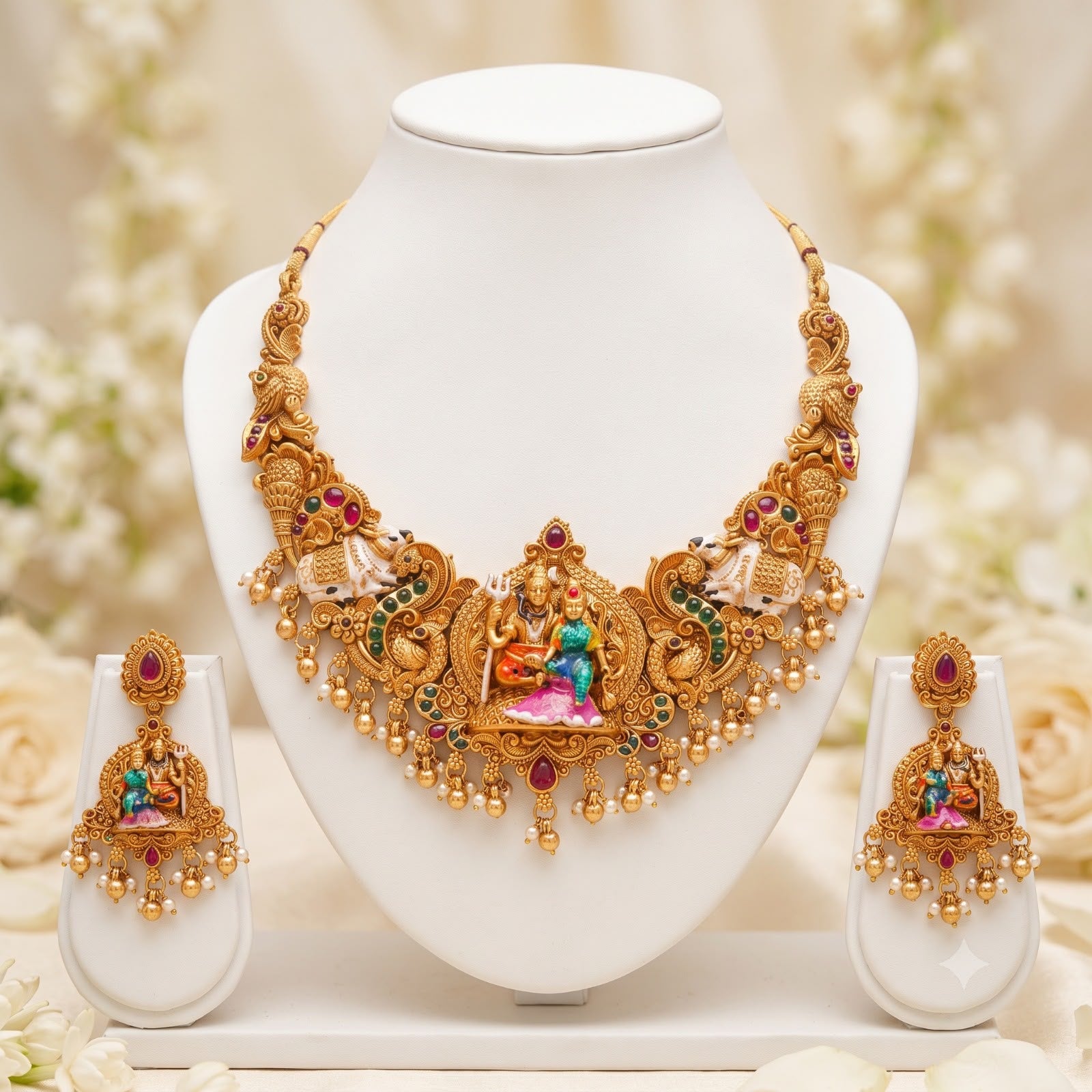 Shiv Parvati Divine Temple Necklace Set