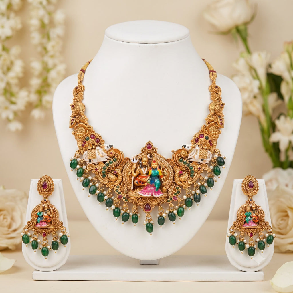 Shiv Parvati Divine Temple Necklace Set