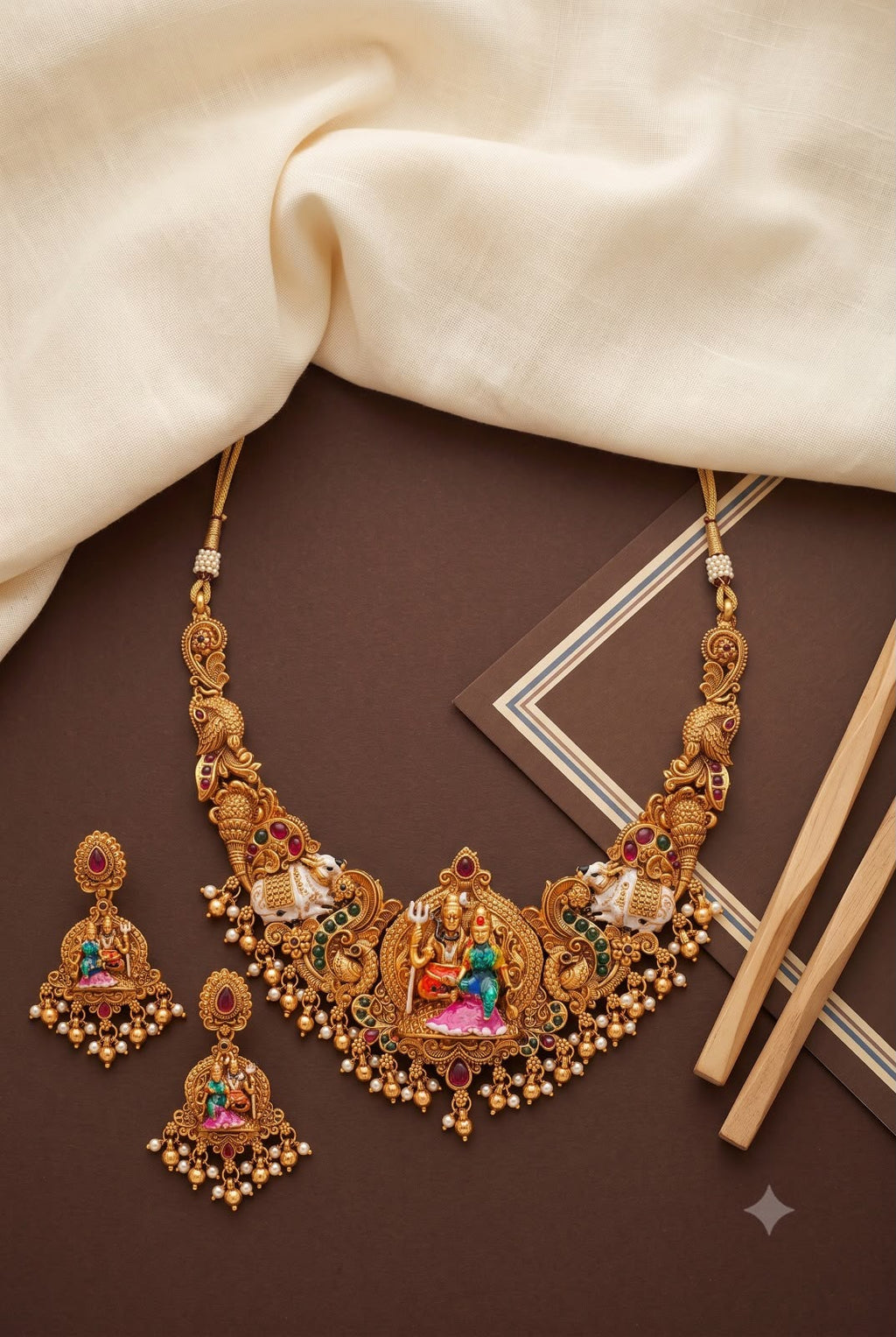 Shiv Parvati Divine Temple Necklace Set
