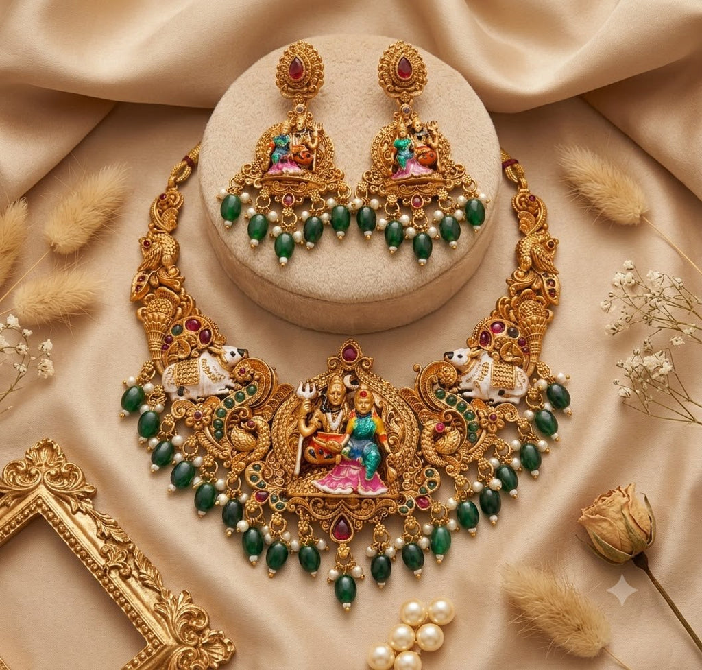 Shiv Parvati Divine Temple Necklace Set