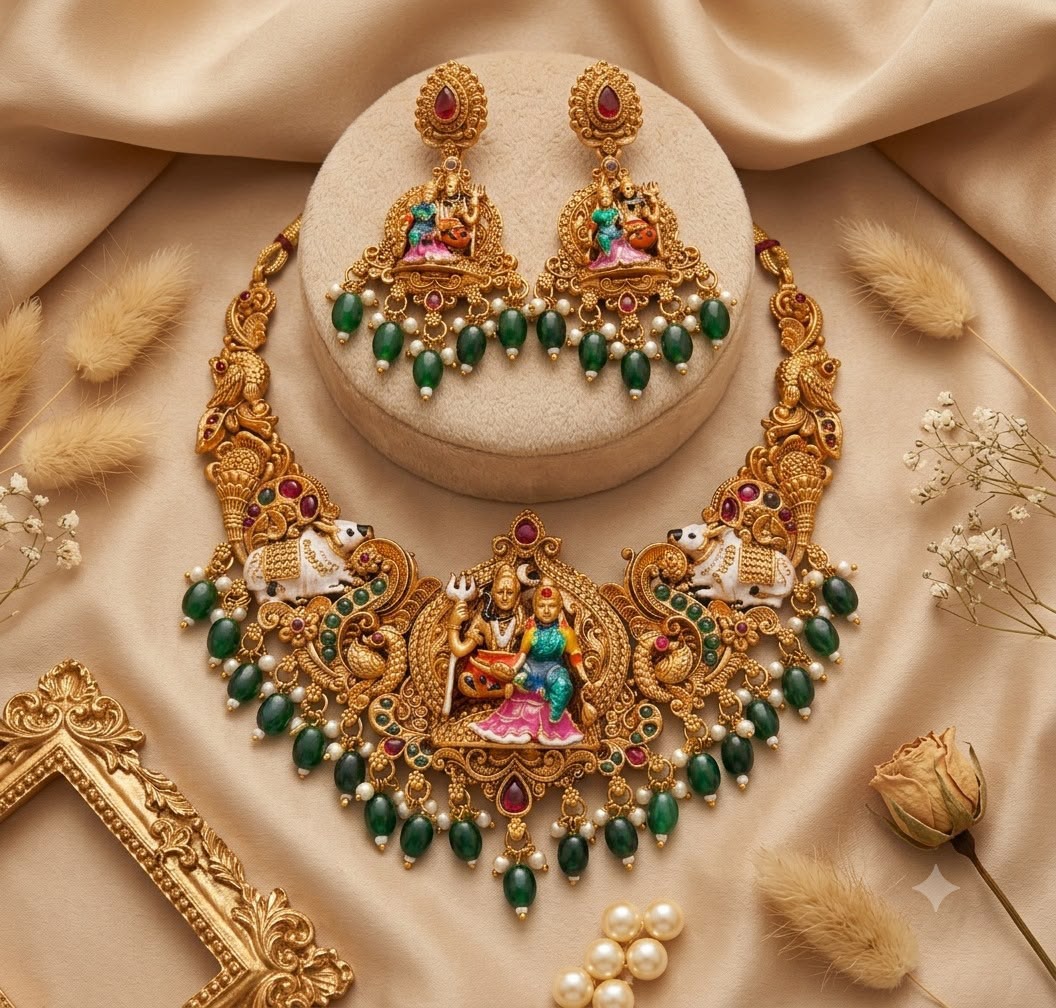Shiv Parvati Divine Temple Necklace Set