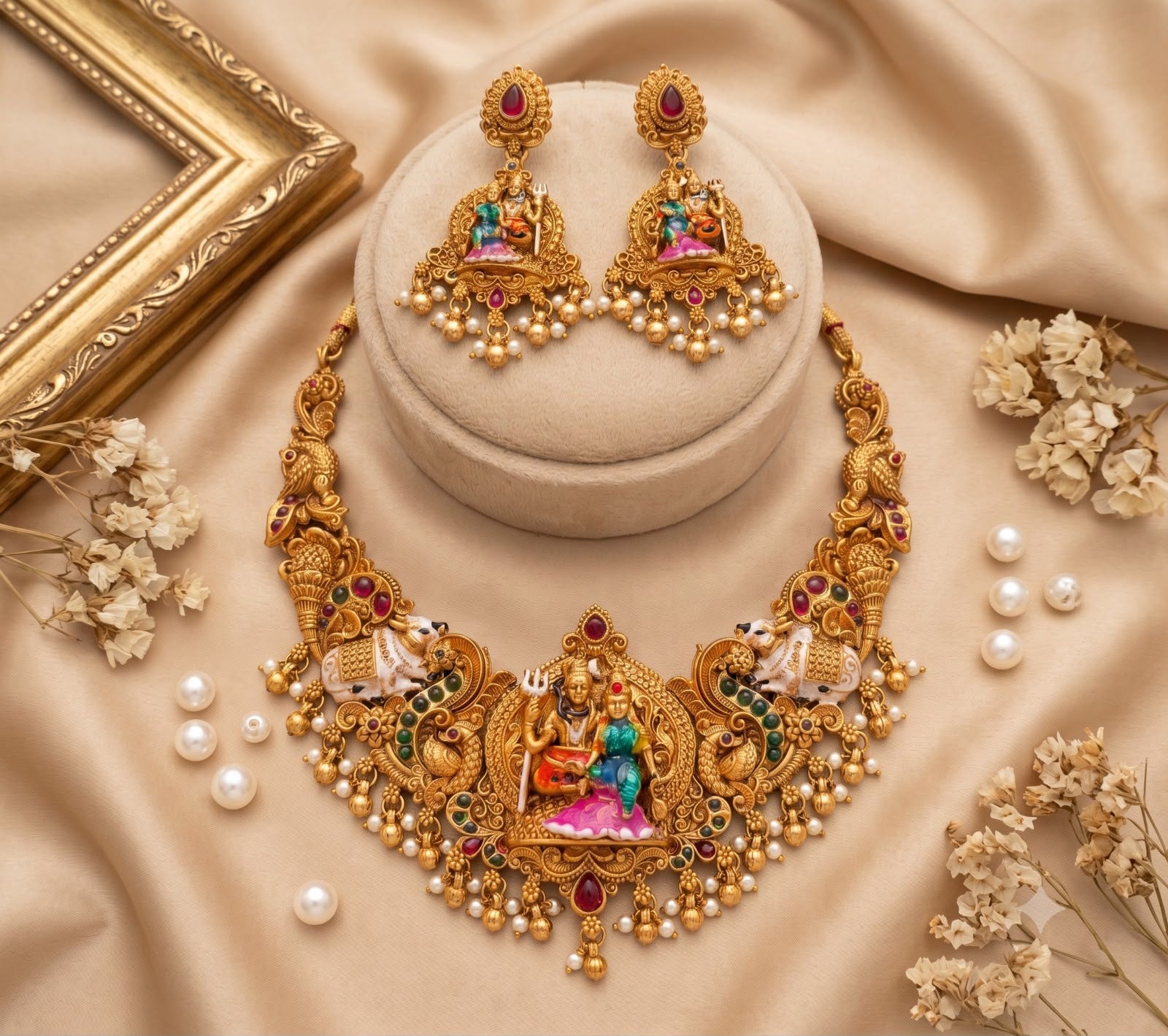 Shiv Parvati Divine Temple Necklace Set